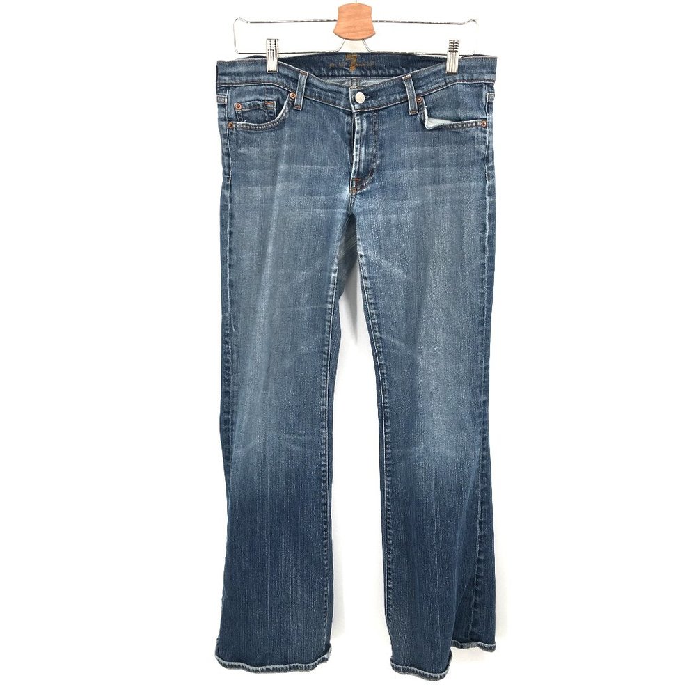 7 For All Mankind 7FAMK bootcut medium wash blue jeans 32 patched READ women